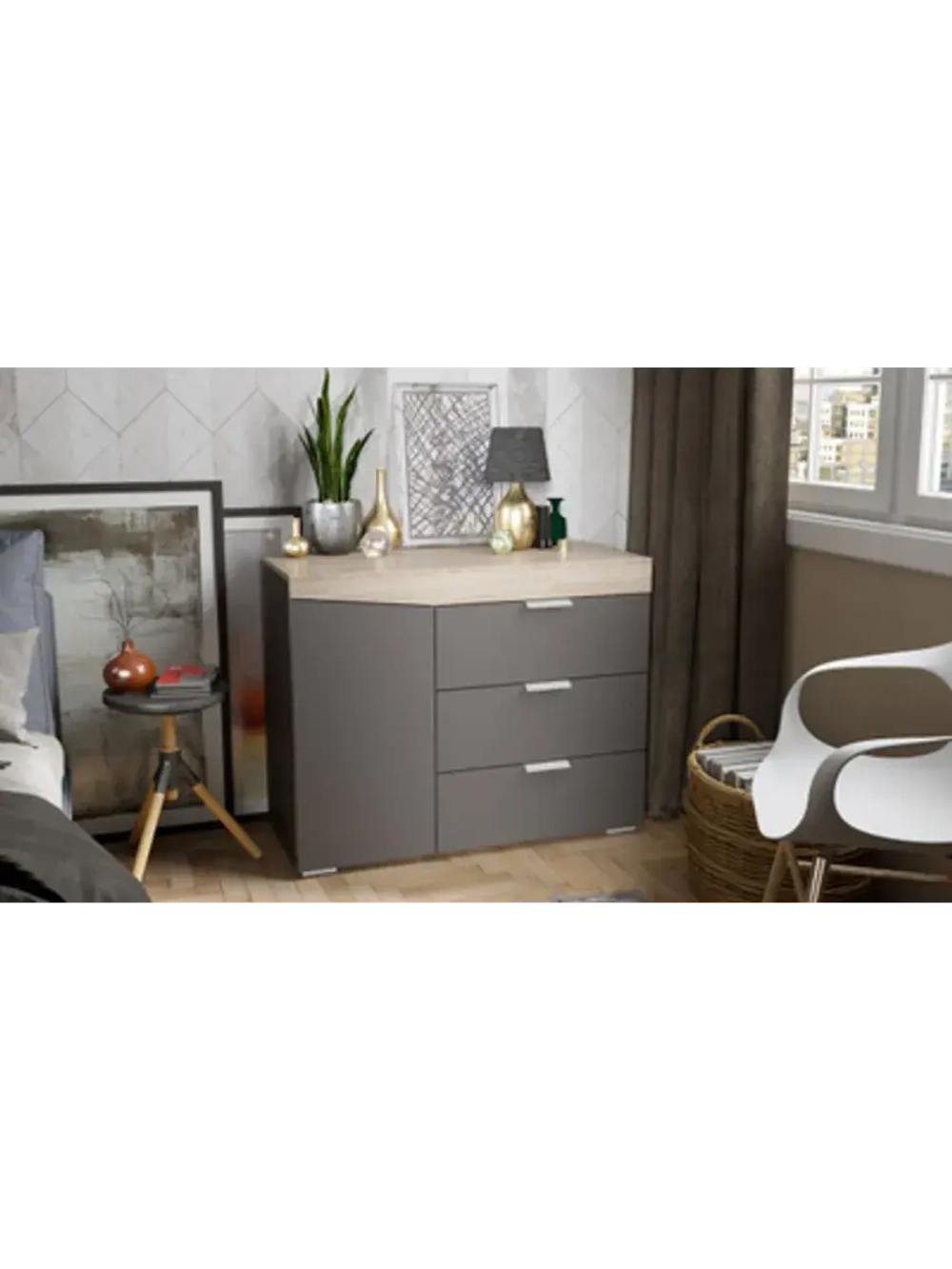 Комод для одежды Графит серый 3 ящика 100х45х79 см