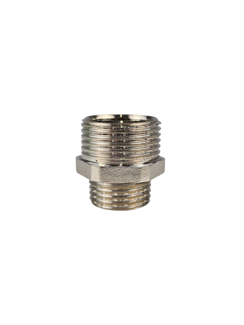 Ниппель переходной, латунь, наружная резьба 3/4"х1/2", никель, RTP