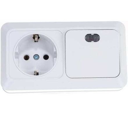 Блок "UNIVersal" серия "Олимп", о/у, выключатель одноклавишный с подсветкой 10А + розетка с/з 16A, 2