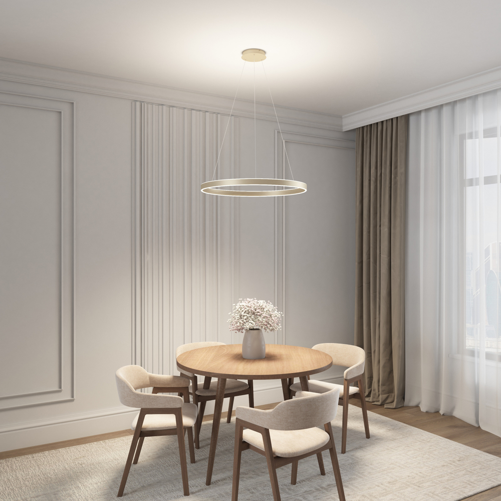 Светильник подвесной RAYDIA, 40 Вт, 3000–4000К, ?600?1500 мм, металл+акрил, матовое золото, свет вве