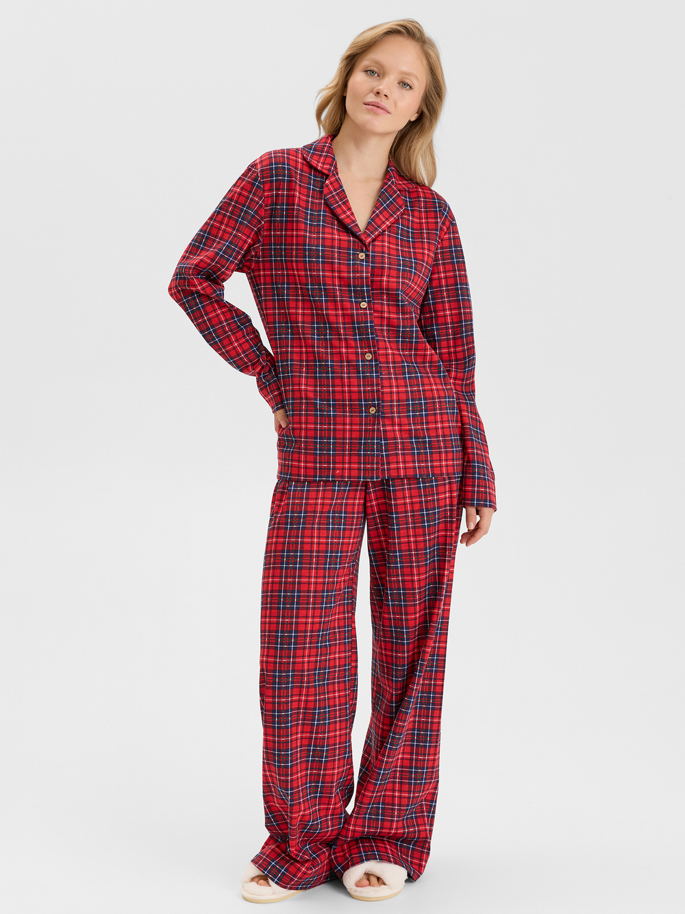 Хлопковая пижама в красную клетку - S размер