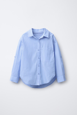 ZARA РУБАШКА OXFORD В ПОЛОСКУ С ФУТБОЛКОЙ В РУБЧИК, СИНИЙ