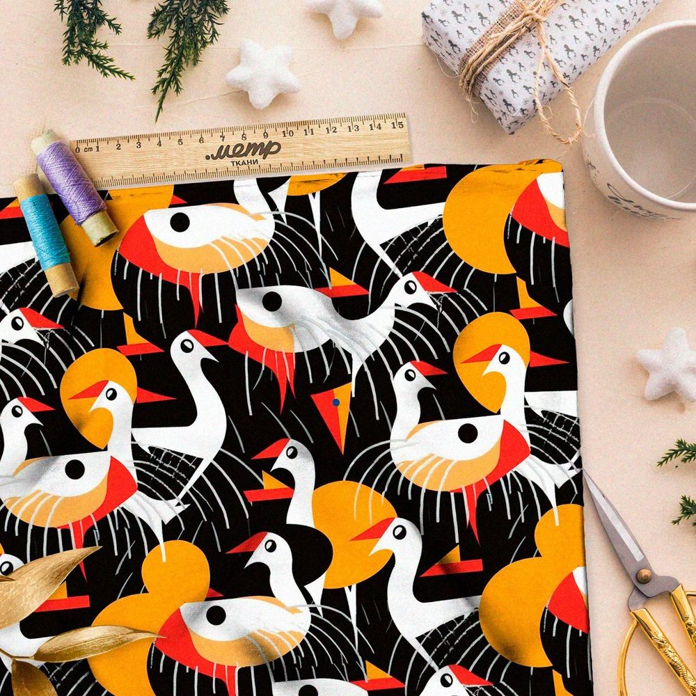 Ткань Ниагара Софт абстактные гуси