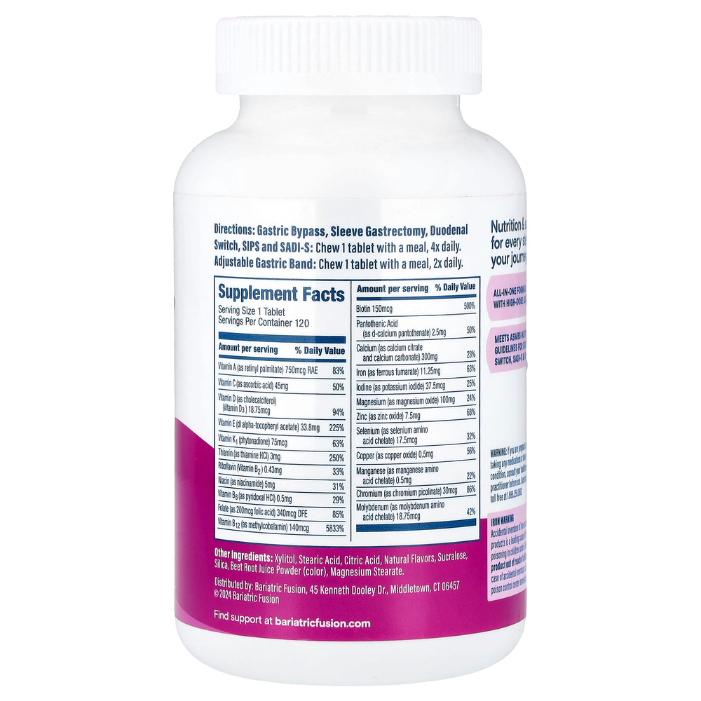 Bariatric Fusion, мультивитамины с высоким содержанием ADEK, со вкусом ягод, 120 таблеток