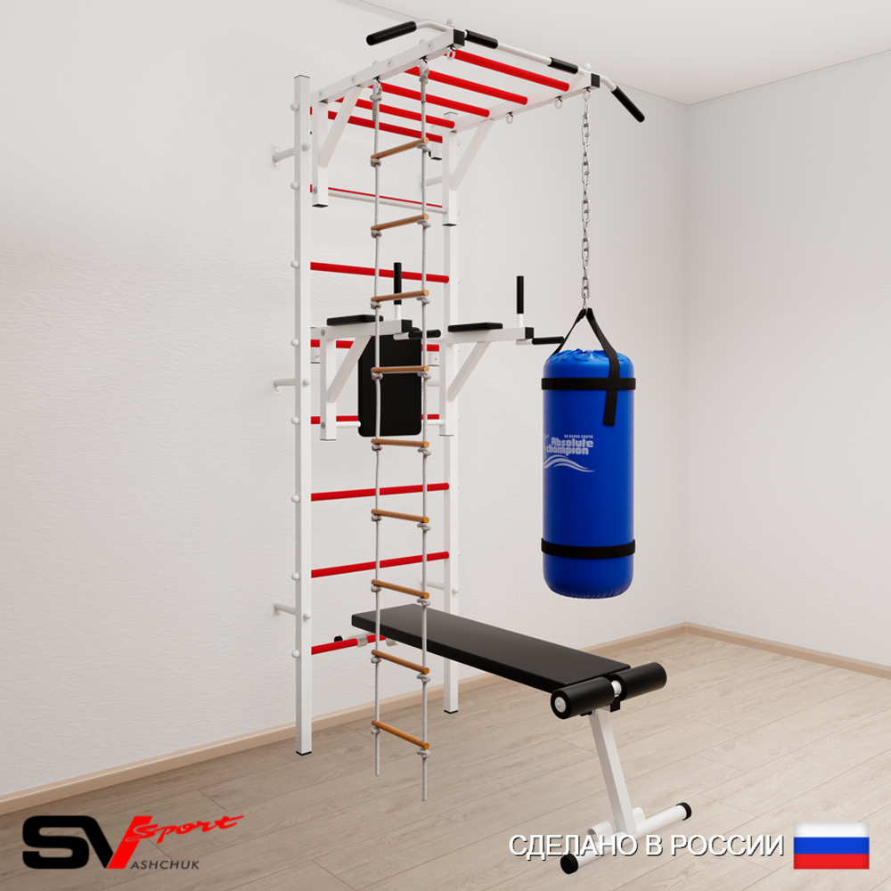 Шведская стенка Sv Sport усиленная 6523 (Турник рукоход/Брусья/Скамья/Лестница/Цепь/Мешок 30кг)