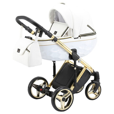 Детская коляска Adamex Chantal Special Edition Deluxe 3 в 1 C101 (БЕЛ.КОЖА ЗОЛОТ.РАМА)