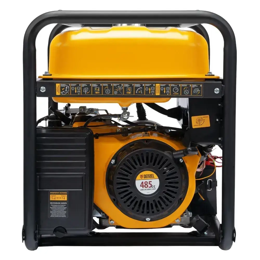 Генератор бензиновый DENZEL PS-95EA-PRO, 9.5 кВт мощность и 485 см3 объем двигателя, 40 л объем топливного бака, электростарт и блок AVR, 3 розетки и выход USB 5 В, силовые клеммы, 946935