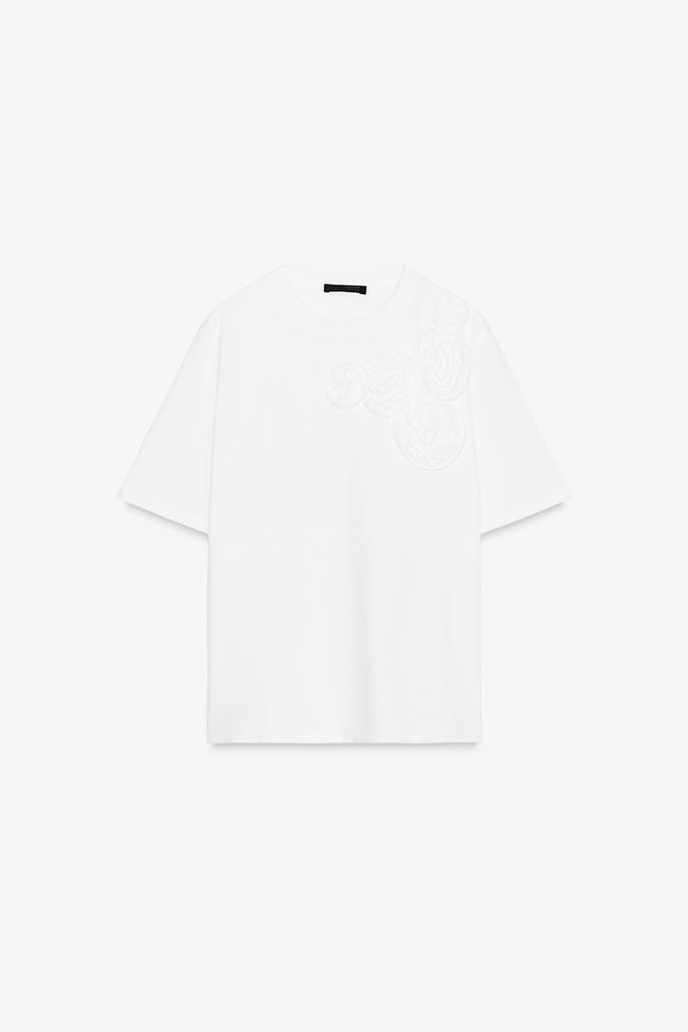 ZARA ФУТБОЛКА С ОБЪЕМНЫМИ ЦВЕТАМИ, БЕЛЫЙ