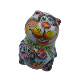 Фигурка Кот с колбасой цветная гжель