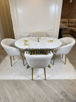 Круглый раздвижной стол "Бонжур", керамогранит, белый мрамор и стулья "Версаль"