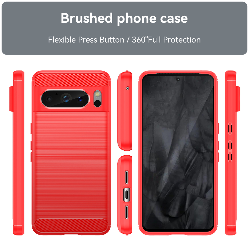 Мягкий чехол красного цвета для Google Pixel 8 Pro, серия Carbon (дизайн в стиле карбон) от Caseport