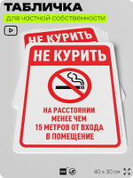 Табличка для частной территории "Не курить на расстоянии менее 15 м", на дом, для участка, организаций и частных территорий, предупреждающая, 40х30 см, Silver Plane x Айдентика Технолоджи