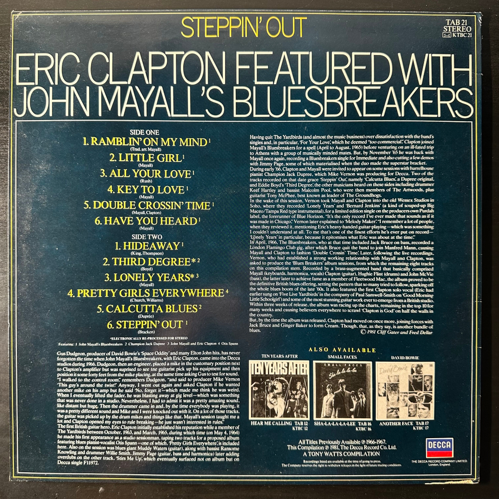 Eric Clapton Featured With John Mayall's Bluesbreakers ‎– Steppin' Out (Англия)