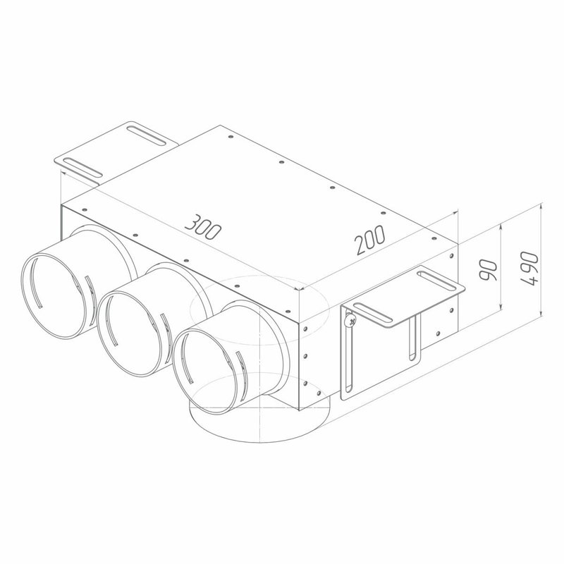 Присоединительная коробка потолочная VPSL 125/75×3 на 3 выхода (L=400 мм), круглая
