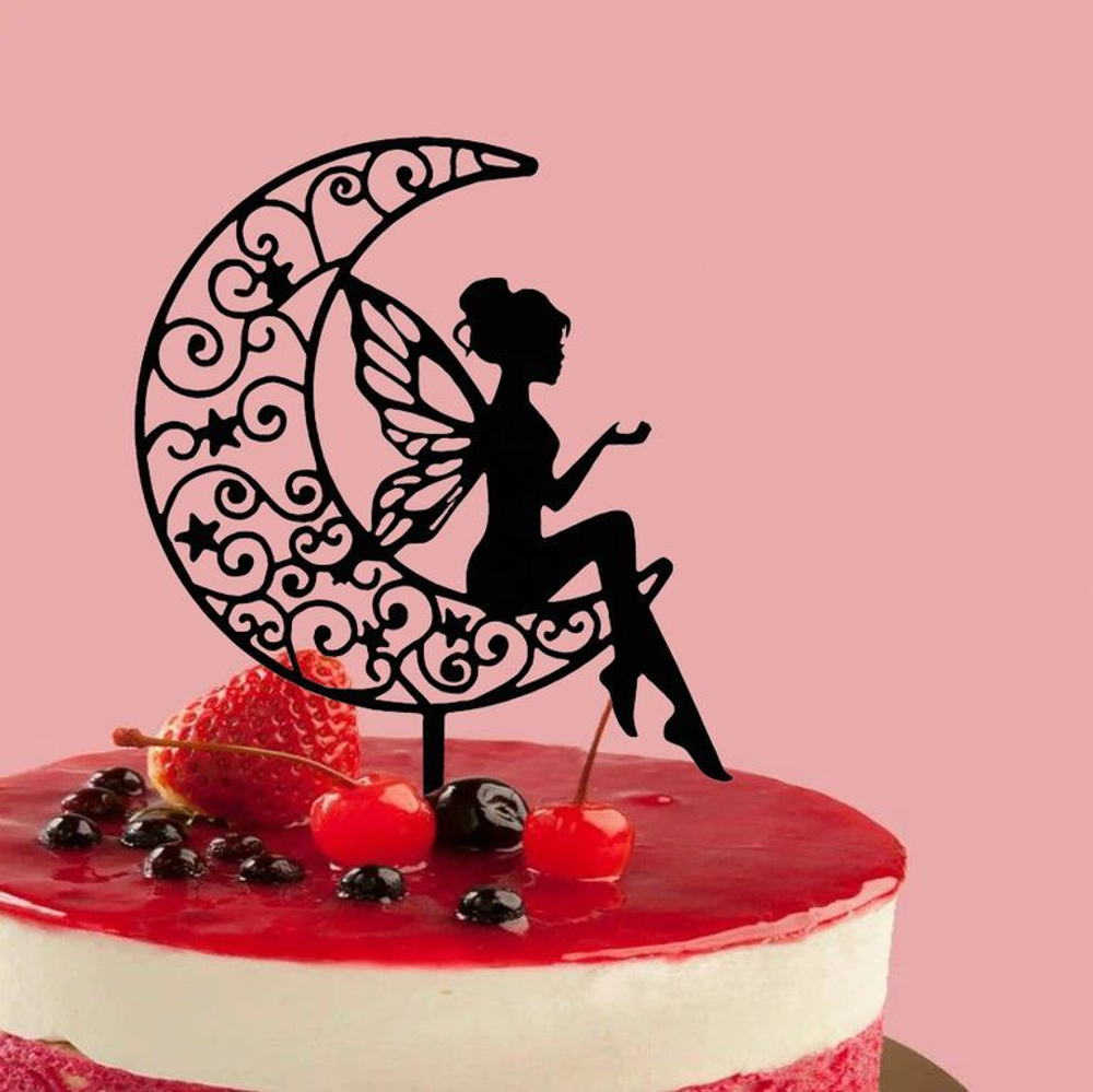 Топпер «Силуэт» фея на месяце, черный