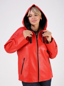 Кожаная куртка демисезонная с капюшоном короткая