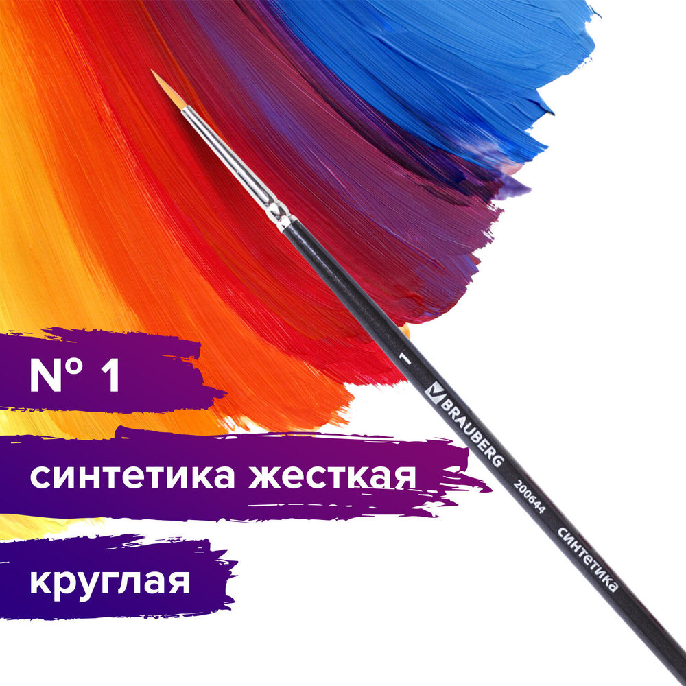 Кисть художественная проф. BRAUBERG ART CLASSIC, синтетика жесткая, круглая, № 1, короткая ручка, 200644