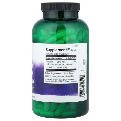 Swanson, комплекс цитрата кальция, 250 мг, 300 капсул
