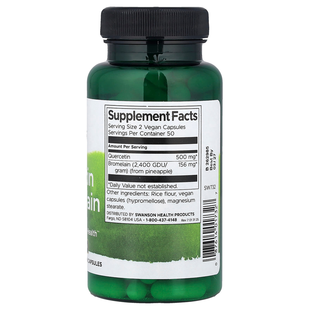 Swanson, Кверцетин и бромелаин, 100 веганских капсул
