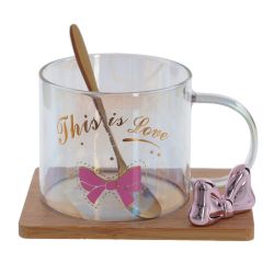 GAEM Кружка с ложкой на деревянной подставке, 290 мл, L12,5 W9 H8 см