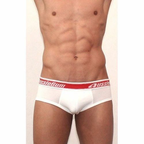 Мужские трусы брифы белые с красной резинкой AussieBum Brief AB000340