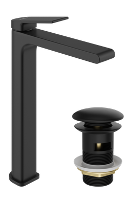 Смеситель для раковины STWORKI Ольборг S20020BK + донный клапан SD-001BK черный матовый
