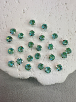 Шатоны 4 мм, Бирюзовый радужный опал в серебре, 25 шт