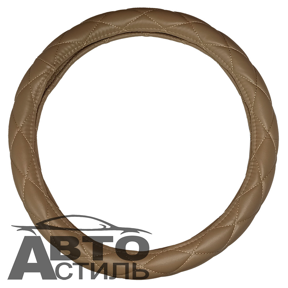 Оплетка на руль круглая Coolpart MAXIMAL (37*38) к/з бежевый/беж шов РОМБ R-01-BGBG