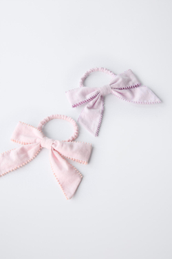 ZARA НАБОР ИЗ 2 РЕЗИНОК ДЛЯ ВОЛОС С БАНТОМ И БУСИНАМИ, РОЗОВЫЙ