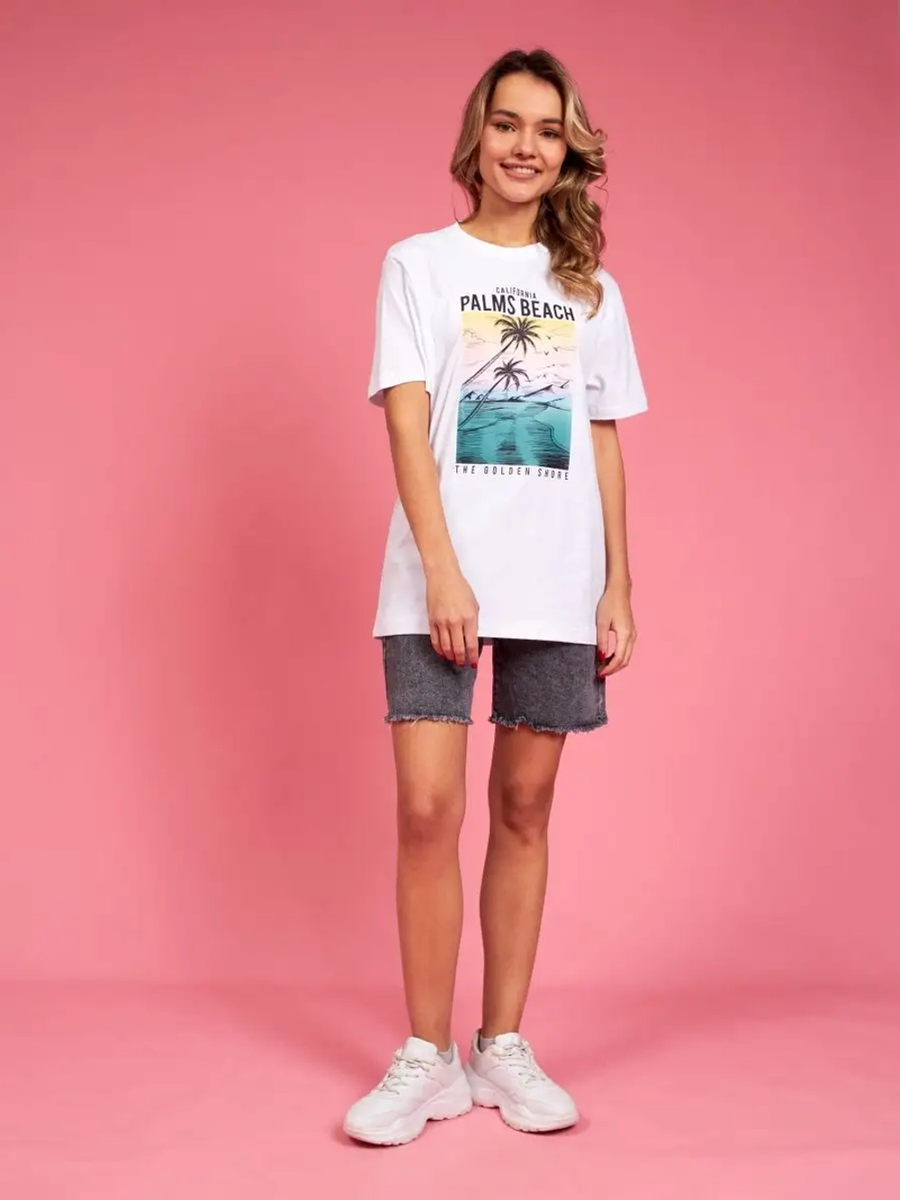 Футболка белая базовая с принтом лето 2023 большие размеры