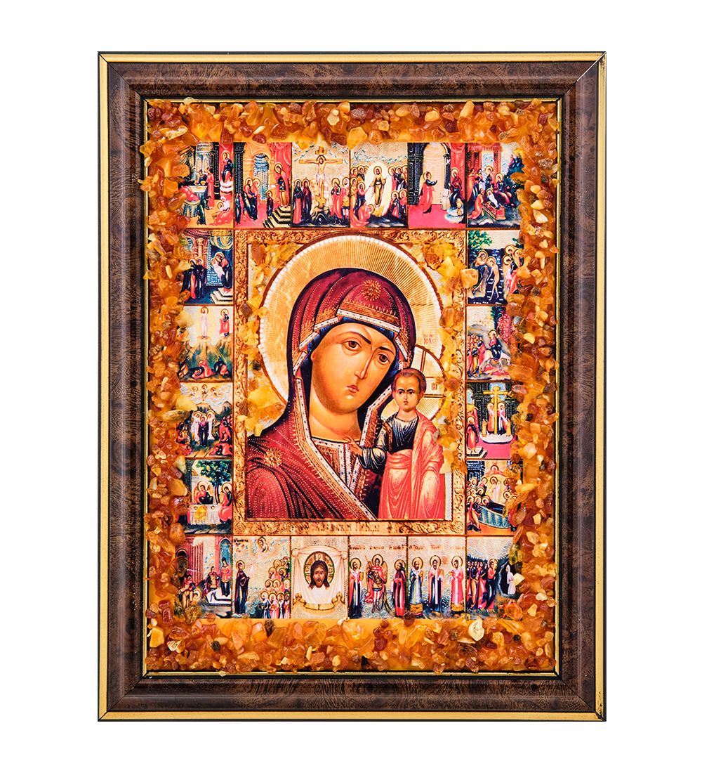 AMB-03/18 Икона «Казанская Божией Матери» (с янтарной крошкой) H-24см