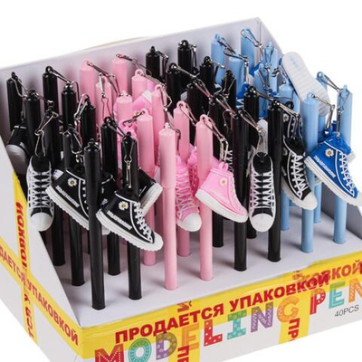 Ручка гелевая "Кеды", 0,5мм, синяя, с игрушкой, 4 вида микс (Комплект 40шт.)