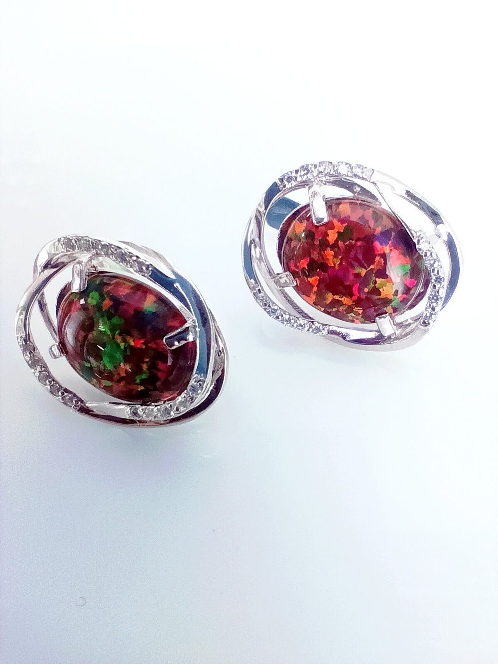 Серьги Эстерелла, родированные, с синтетическим опалом и фианитом, серебро 925*/Ф
