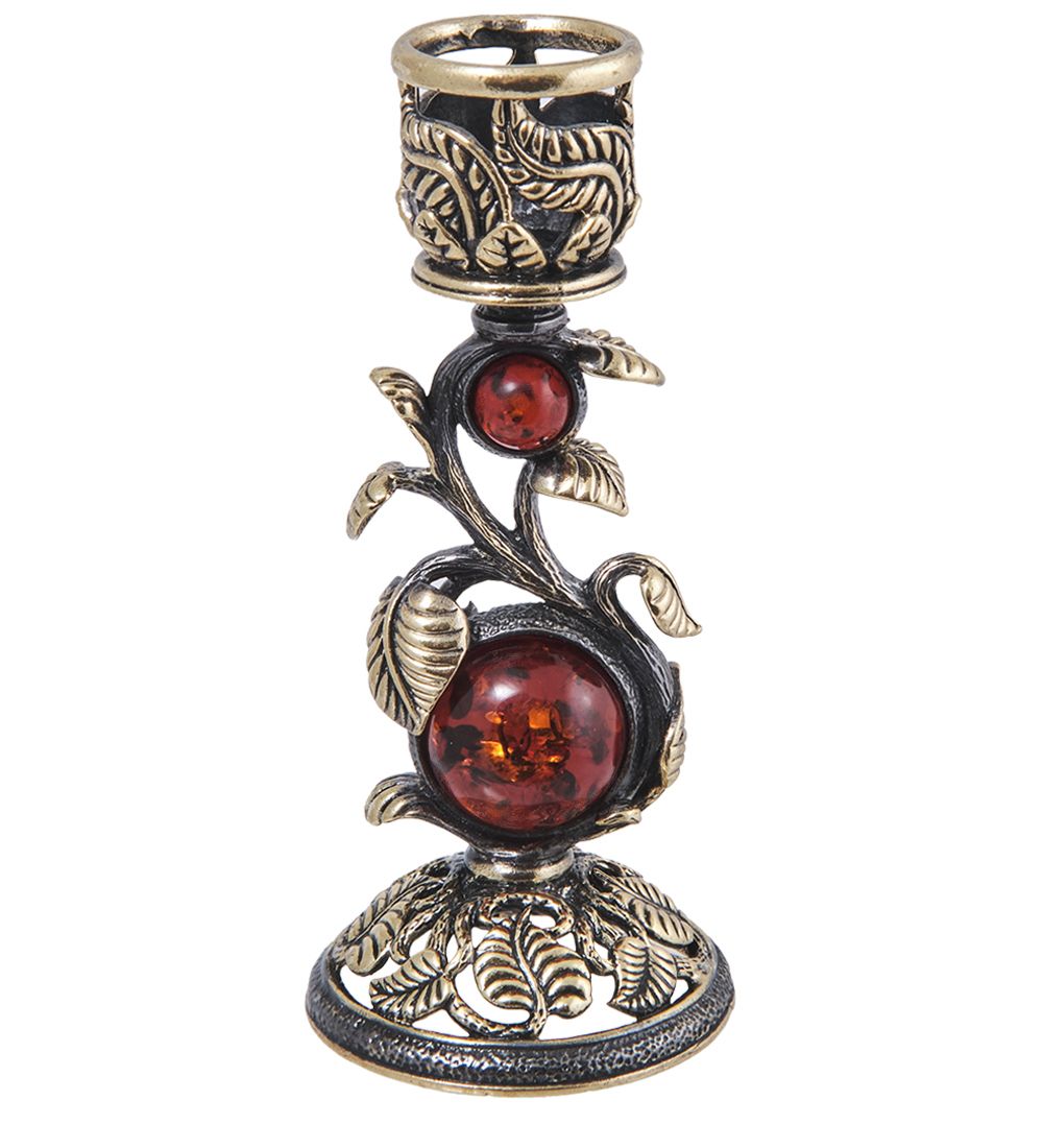 Народные промыслы AM-4037 Подсвечник «Лоза» (латунь, янтарь)