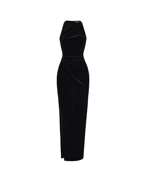 Платье миди из бархата с драпировкой