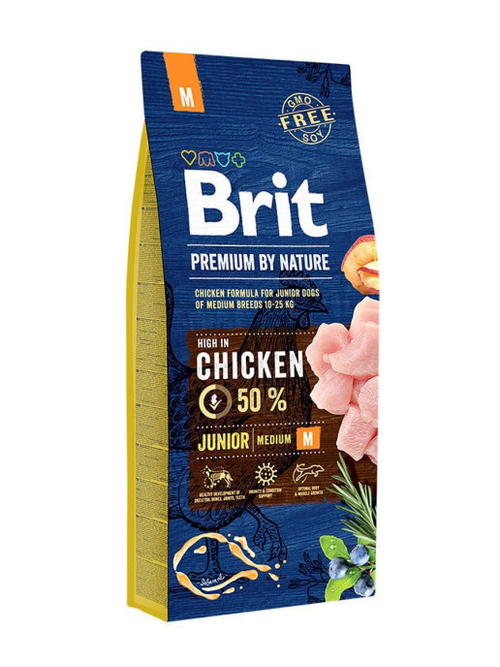 Сухой корм Brit Premium Junior M для щенков средних пород, 15 кг