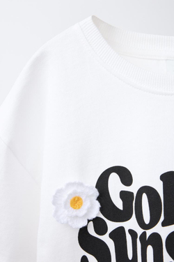 ZARA ФУТБОЛКА С ЦВЕТОЧНЫМИ ДЕТАЛЯМИ ИЗ КРУЖЕВА КРОШЕ, БЕЛЫЙ