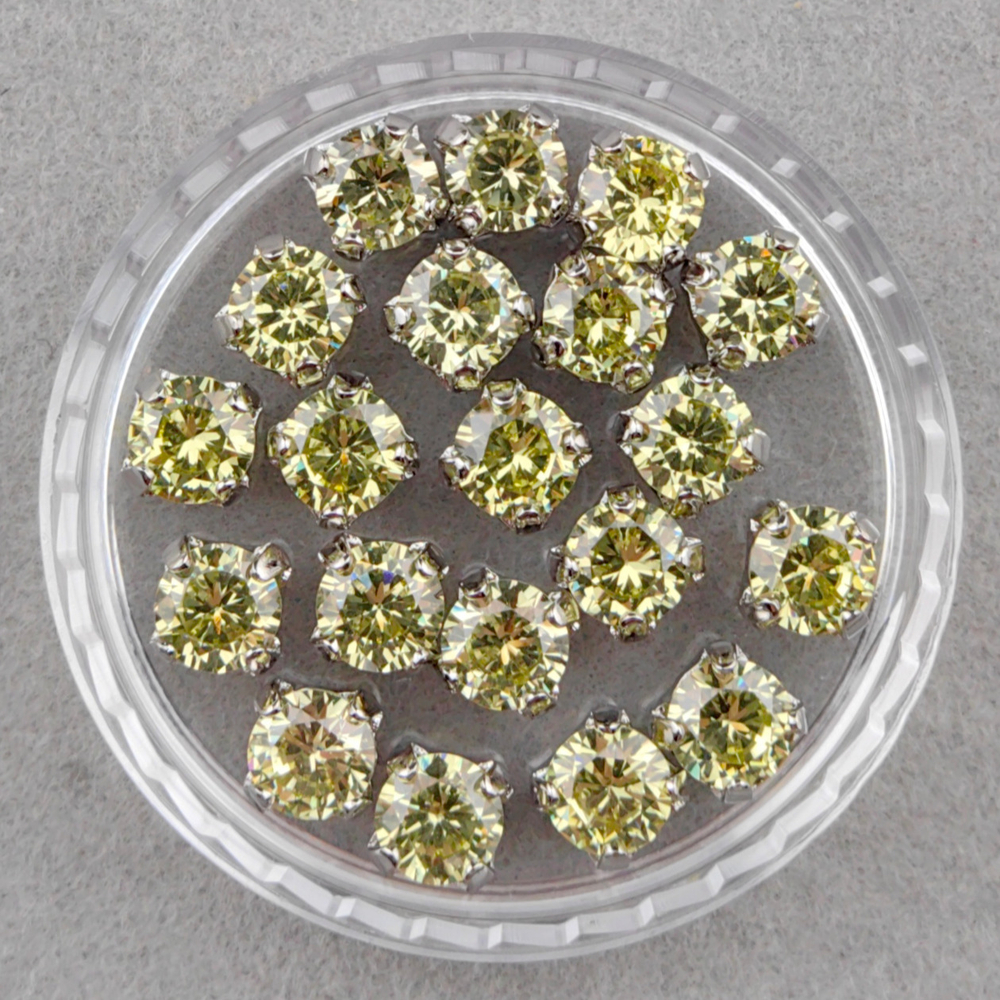 Фианиты шатоны в оправах, Olive Yellow/Rhodium