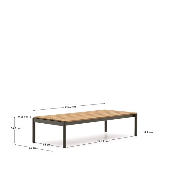 Журнальный столик Sorells из зеленого алюминия и тикового дерева 63 x 144,6 см