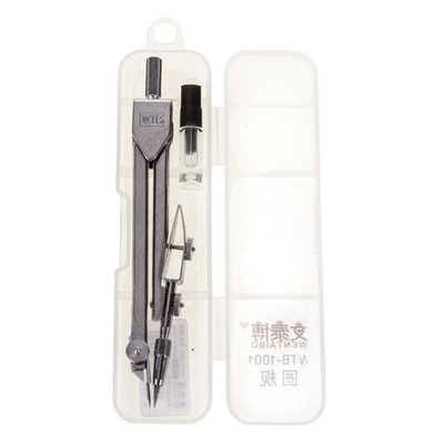 Циркуль металлический с запасными грифелями в пластиковом футляре