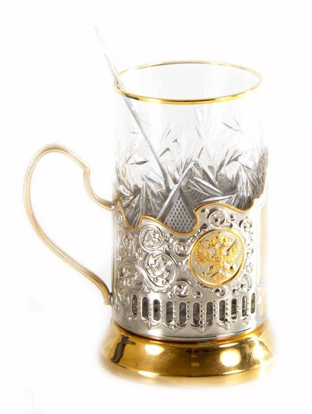 Чайный набор с подстаканником с позолочением  и индивидуальной гравировкой в шкатулке на заказ