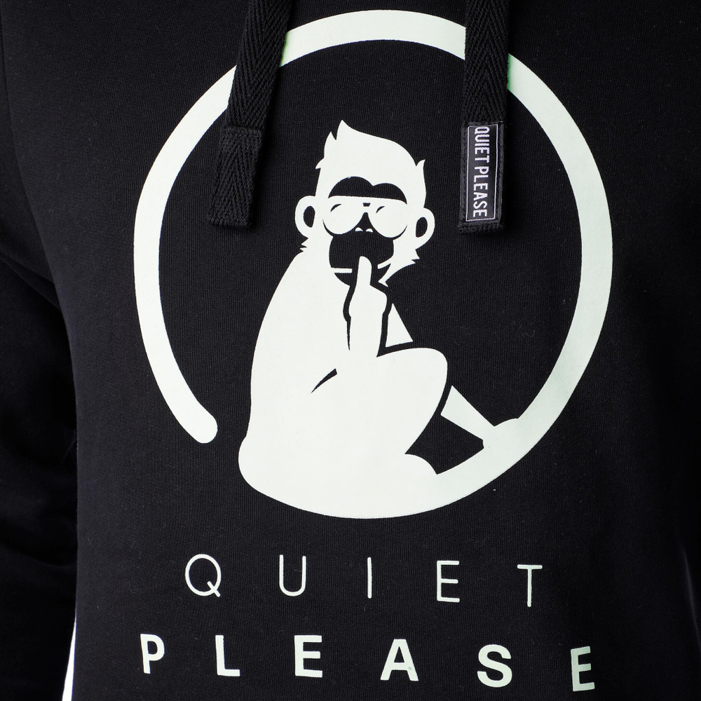 Мужская кофта теннисная Quiet Please Glow In The Dark Logo Hoody Men - Black, White