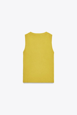 ZARA БАЗОВЫЙ ТРИКОТАЖНЫЙ ТОП, СВЕТЛО-ФИСТАШКОВЫЙ