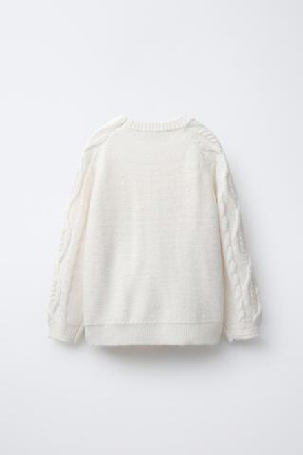 ZARA ВЯЗАНЫЙ СВИТЕР С УЗОРОМ «КОСЫ», ЭКРЮ