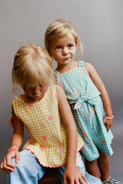 ZARA ТОП В КЛЕТКУ ВИШИ С ВЫШИВКОЙ «ЦВЕТЫ», ЖЕЛТЫЙ