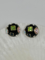 Серьги с чёрной эмалью и разноцветными кристаллами