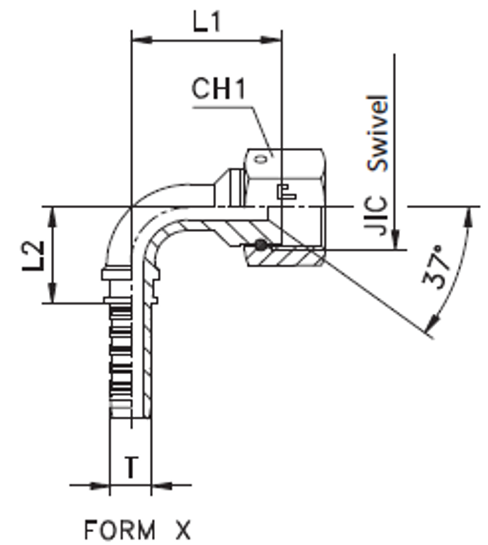 Фитинг DN 16 JIC (Г) 7/8 (90) (штифтованная гайка)