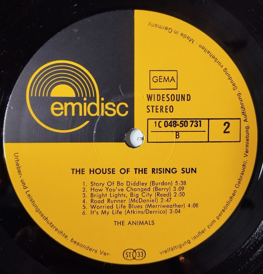Винтажная виниловая пластинка LP The Animals House Of The Rising Sun (Germany 1970)