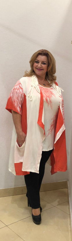 Двойка: туника-кардиган и маечка в оранжево-белой расцветке