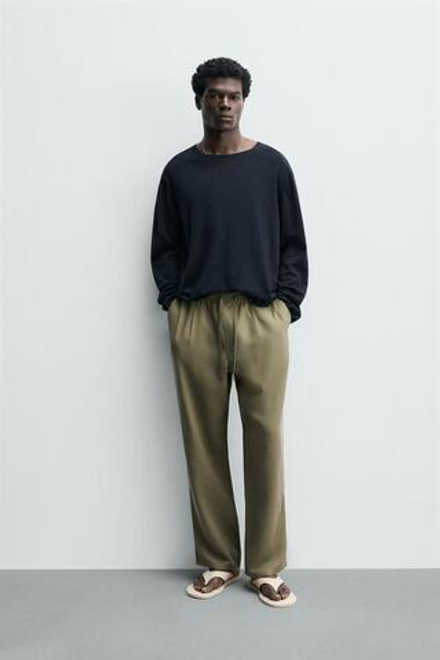ZARA СТРУЯЩИЕСЯ БРЮКИ RELAXED FIT, ОЛИВКОВЫЙ